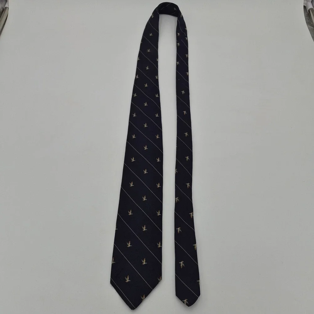 Roots Robert Talbott Mens Navy Blue Mallard Duck Pinstripe Silk Tie England
